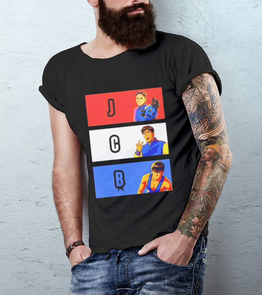 JCB Anime Characters Red White Blue Panels T-Shirt
