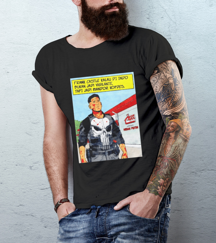 Frank Castle Kalau Di Indo Bukan Jadi Vigilante Tapi Jadi Mandor Kopdes Koperasi Merah Putih Marvel Comics T-Shirt