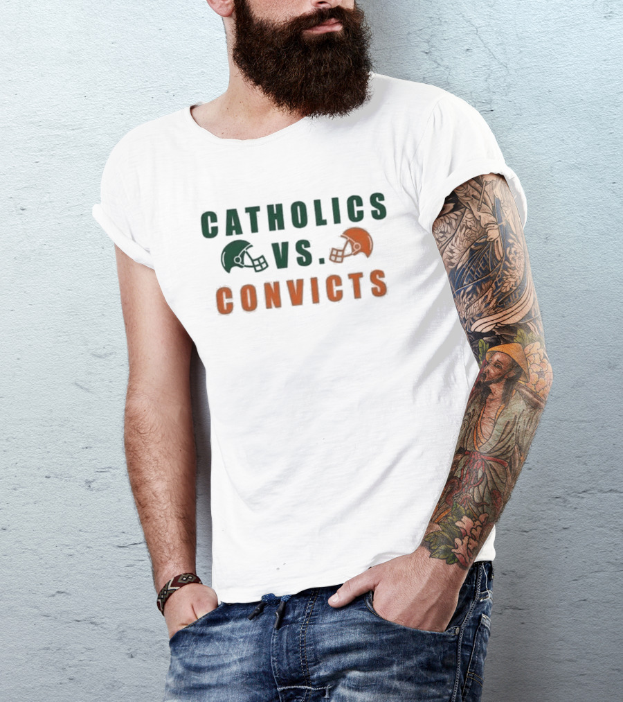 Catholics Vs Convicts Football Rivalry Gameday Helmets T-Shirt