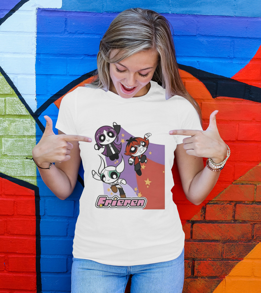 Frieren Characters In Powerpuff Girls Style With Stars T-Shirt