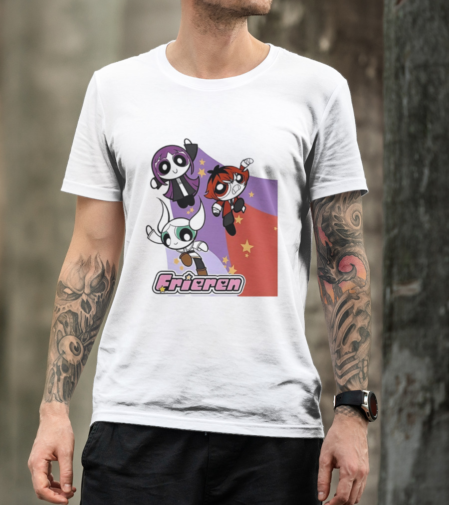 Frieren Characters In Powerpuff Girls Style With Stars T-Shirt