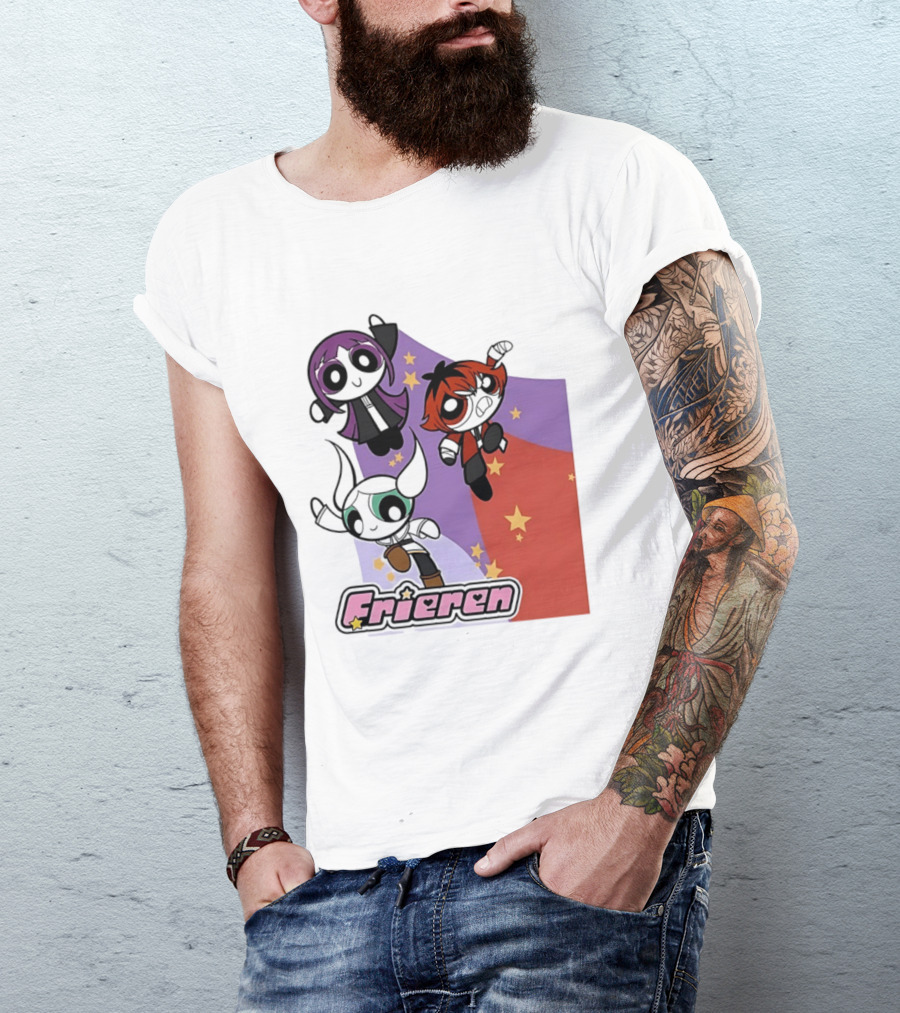 Frieren Characters In Powerpuff Girls Style With Stars T-Shirt