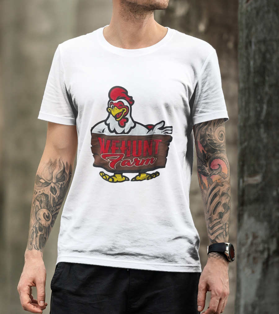 Wehunt Farm Chicken Winking Rooster With Red And Yellow Accents T-Shirt