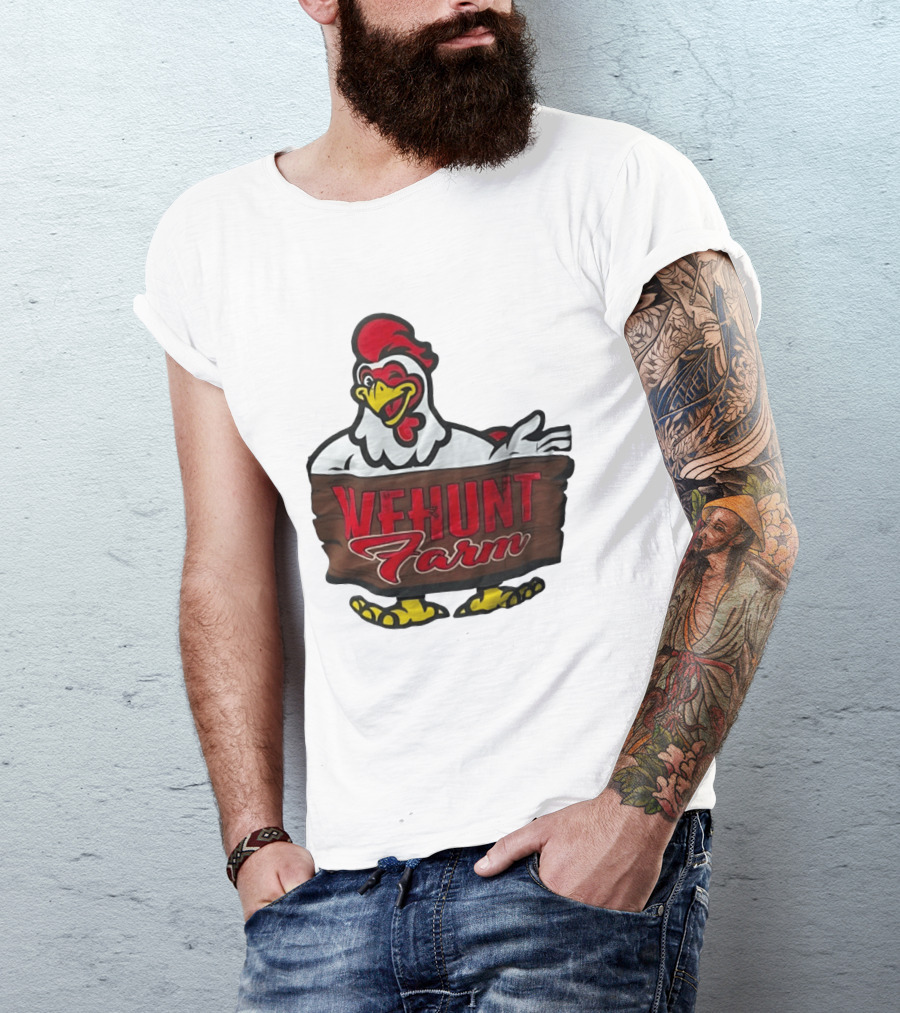 Wehunt Farm Chicken Winking Rooster With Red And Yellow Accents T-Shirt