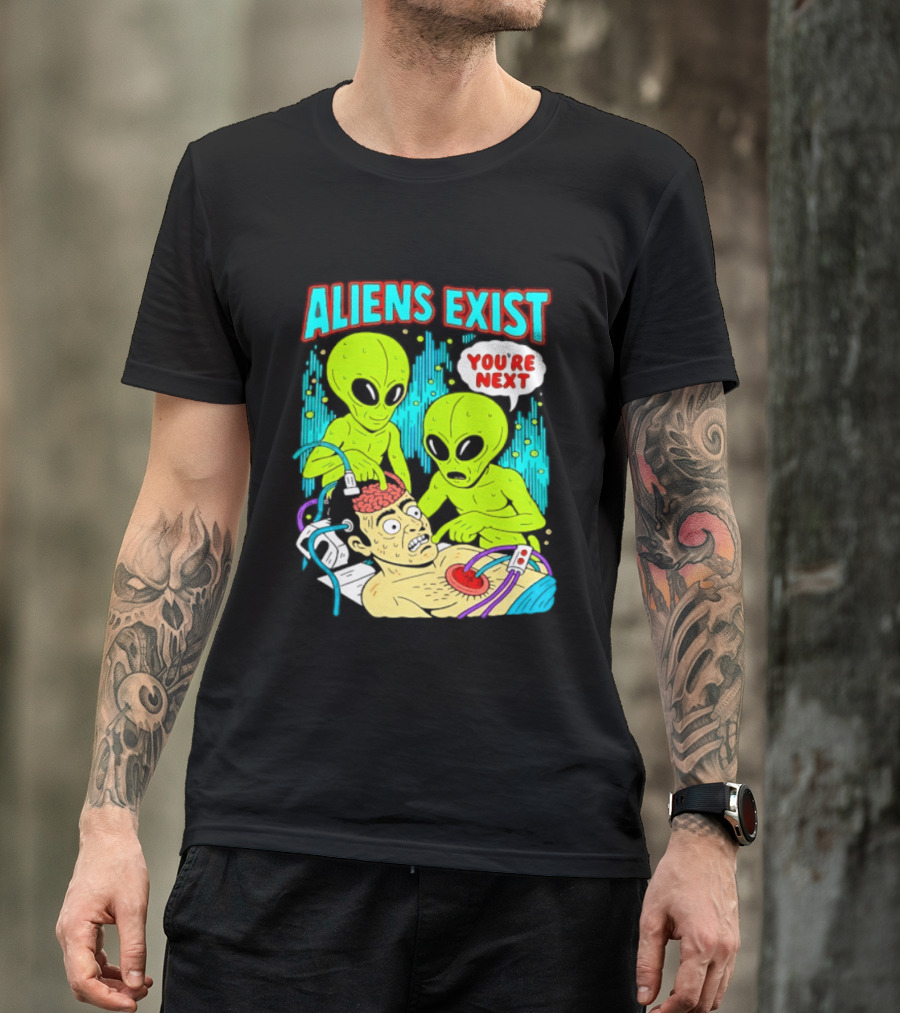 Aliens Exist You Are Next Green Alien Abduction Teen Hearts T-Shirt