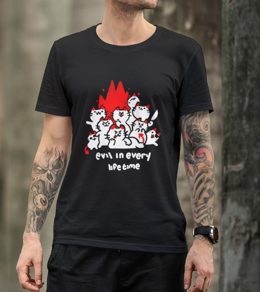 Evil In Every Lifetime Cats With Red Flames T-Shirt