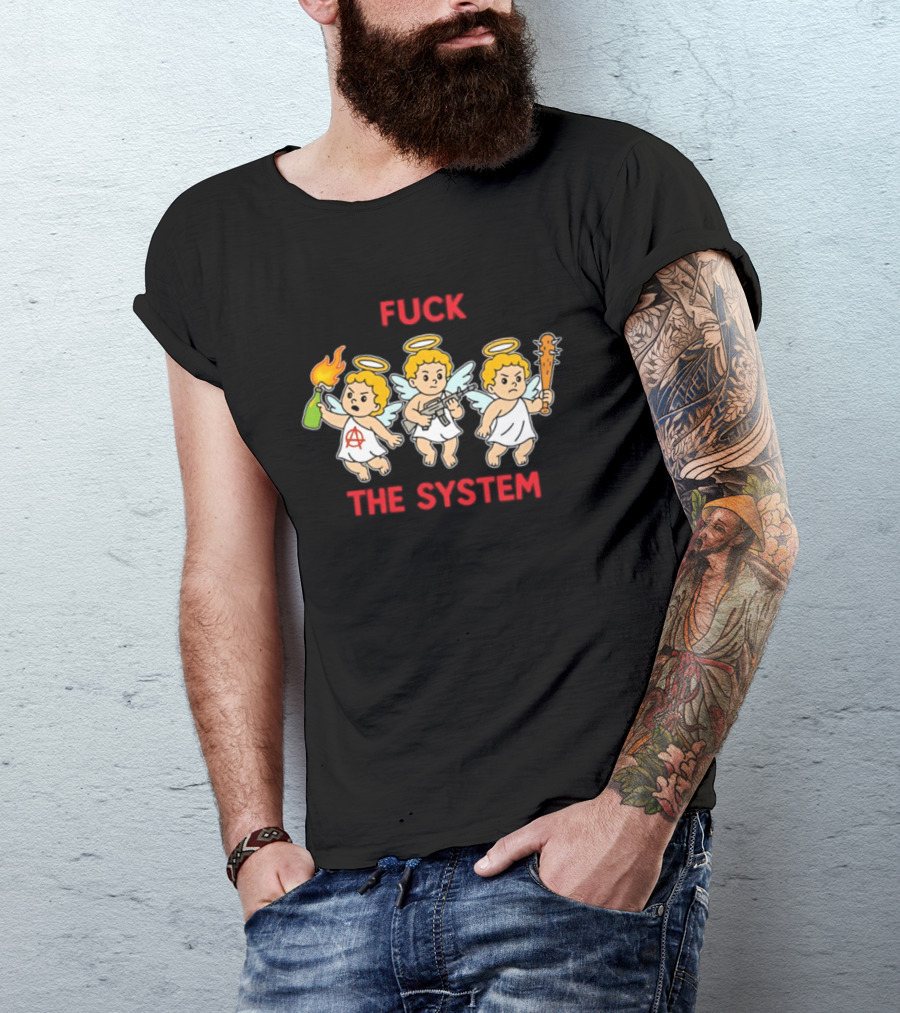 Anarchy Angels Punk Rebellion Fuck The System Cherub T-Shirt