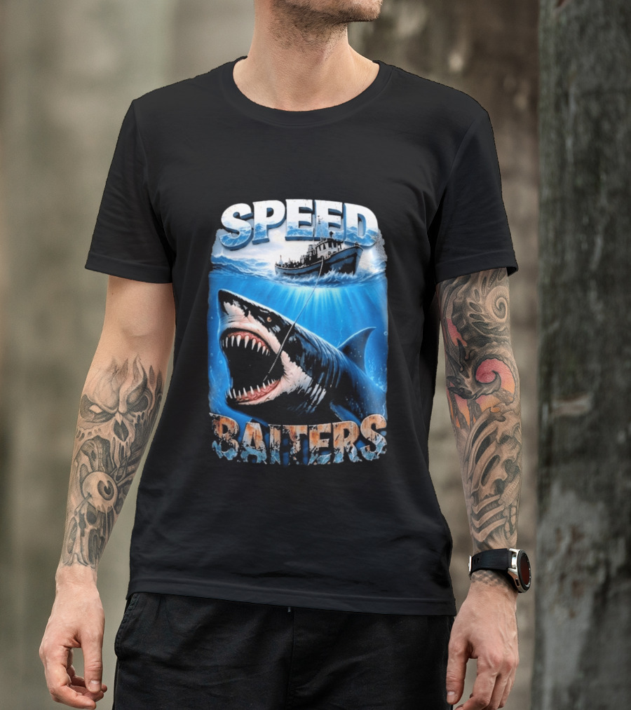 Speed Baiters Shark With Boat And Ocean T-Shirt