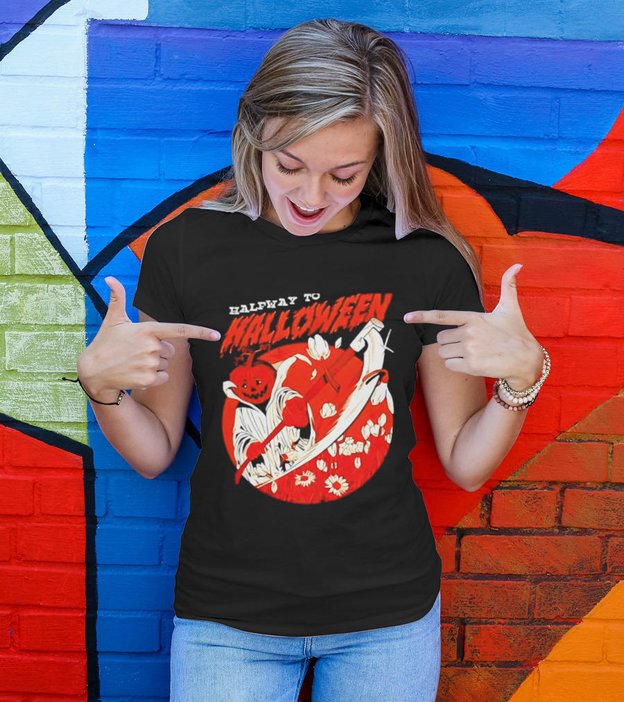 Halfway To Halloween Pumpkin Reaper Spooky T-Shirt