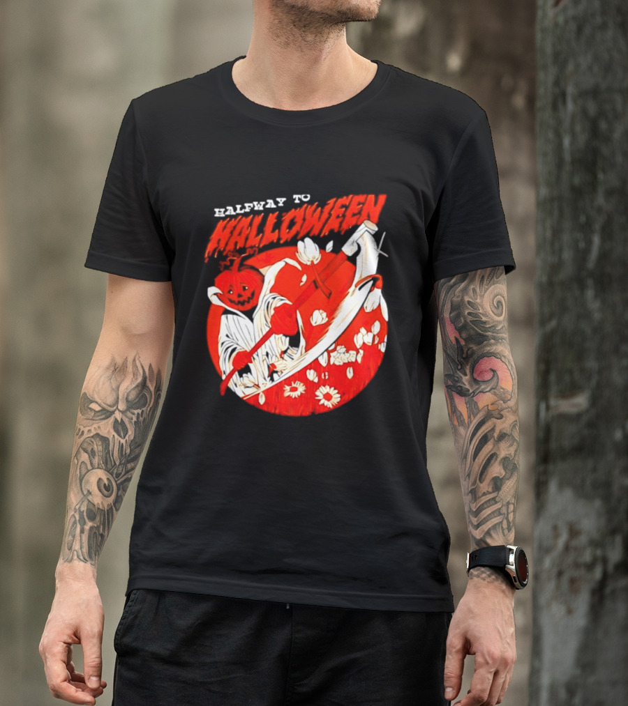 Halfway To Halloween Pumpkin Reaper Spooky T-Shirt