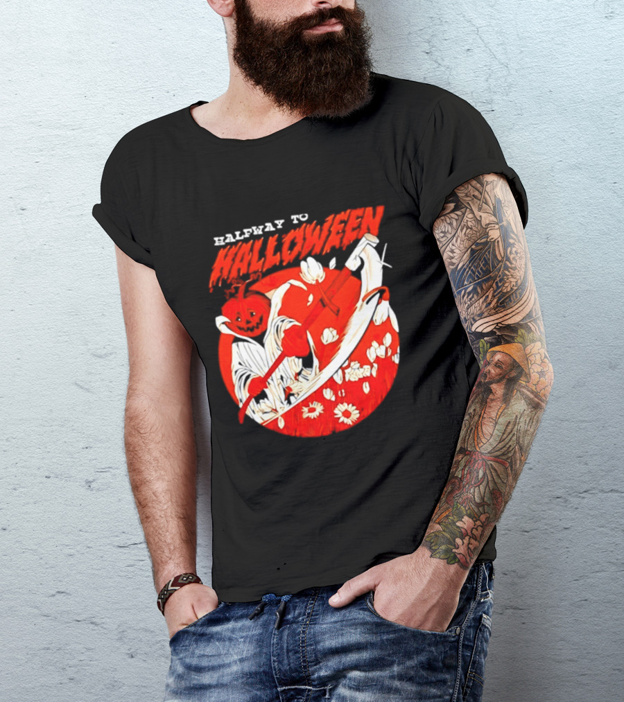 Halfway To Halloween Pumpkin Reaper Spooky T-Shirt