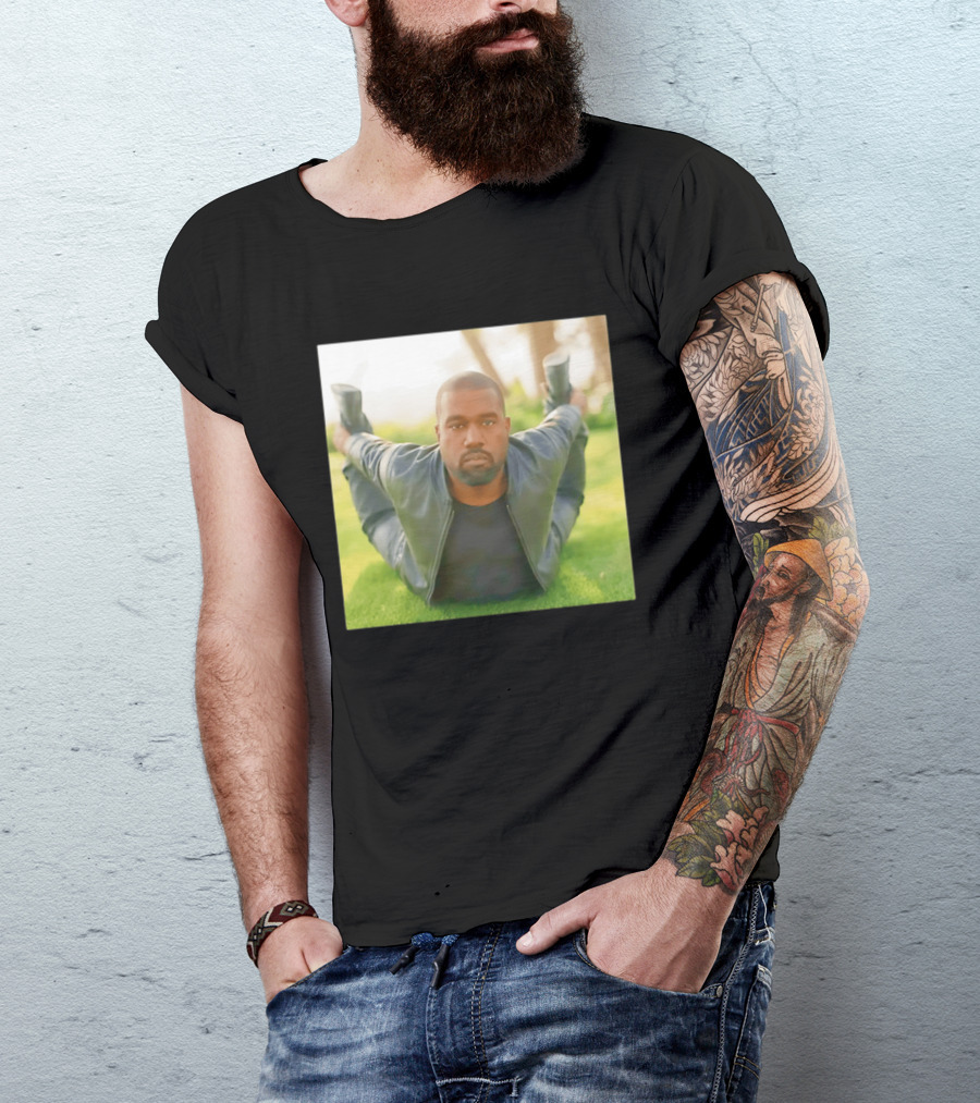 Kanye West Ye Meme Photo Iconic Pose Lying On Grass T-Shirt