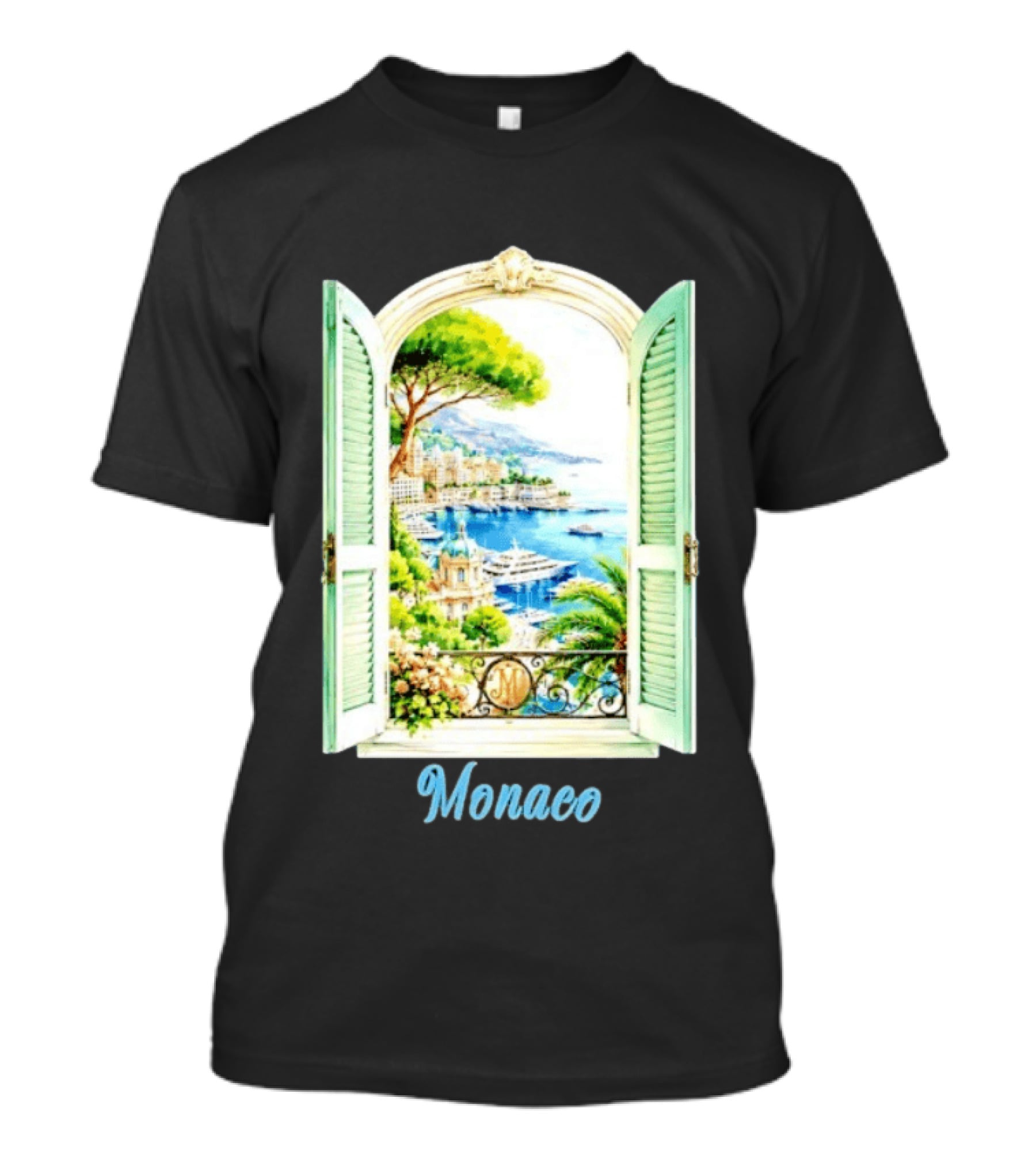 Monaco Window View French Riviera Monte Carlo Scenic Coastal Paradise T-Shirt