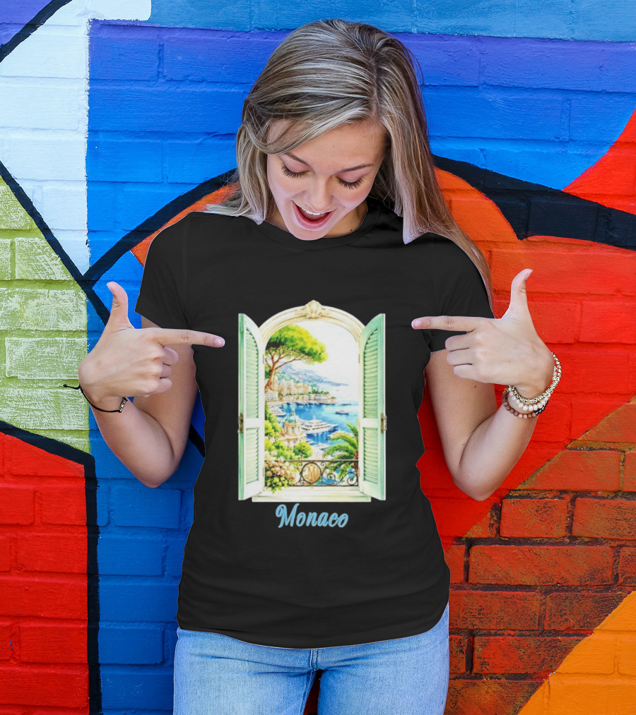 Monaco Window View French Riviera Monte Carlo Scenic Coastal Paradise T-Shirt