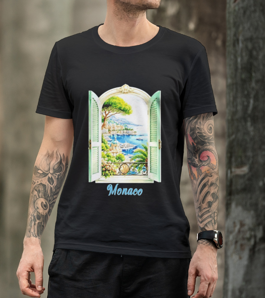 Monaco Window View French Riviera Monte Carlo Scenic Coastal Paradise T-Shirt