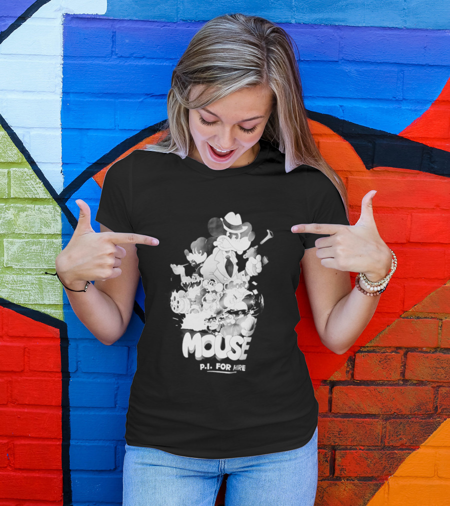 Mouse PI For Hire Vintage Detective Noir Cartoon Mystery T-Shirt