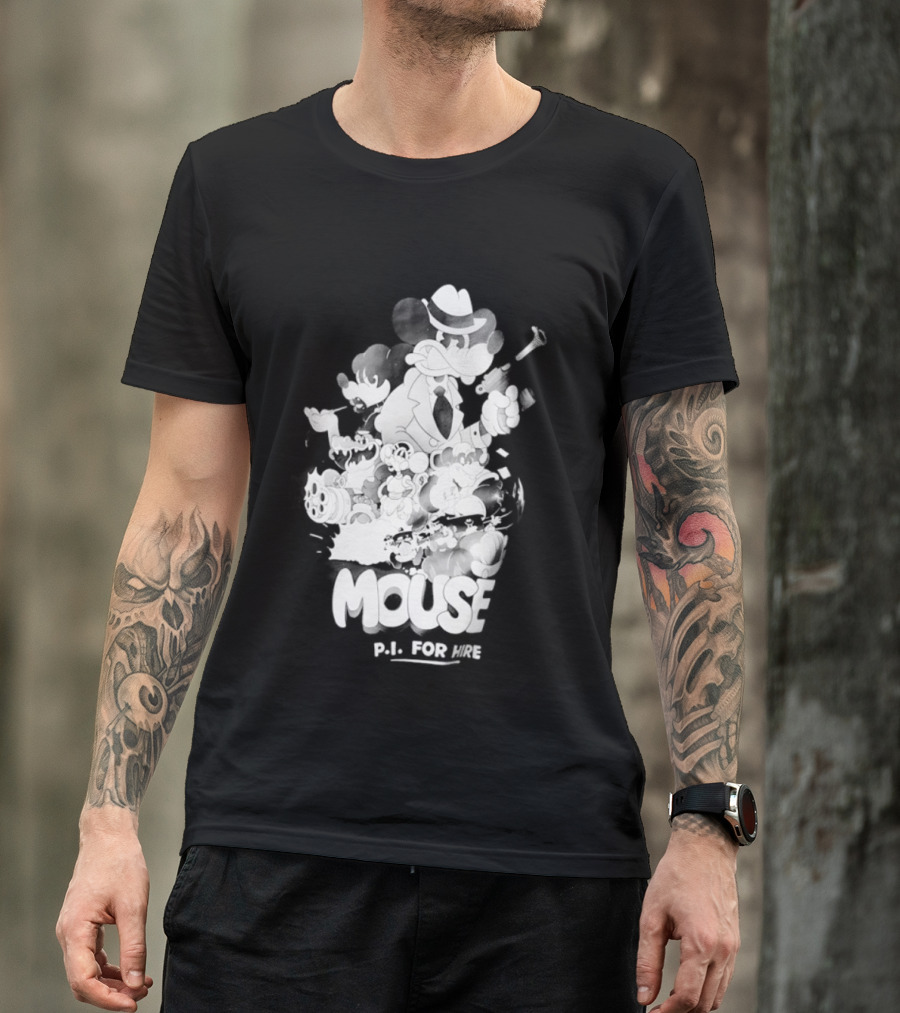 Mouse PI For Hire Vintage Detective Noir Cartoon Mystery T-Shirt