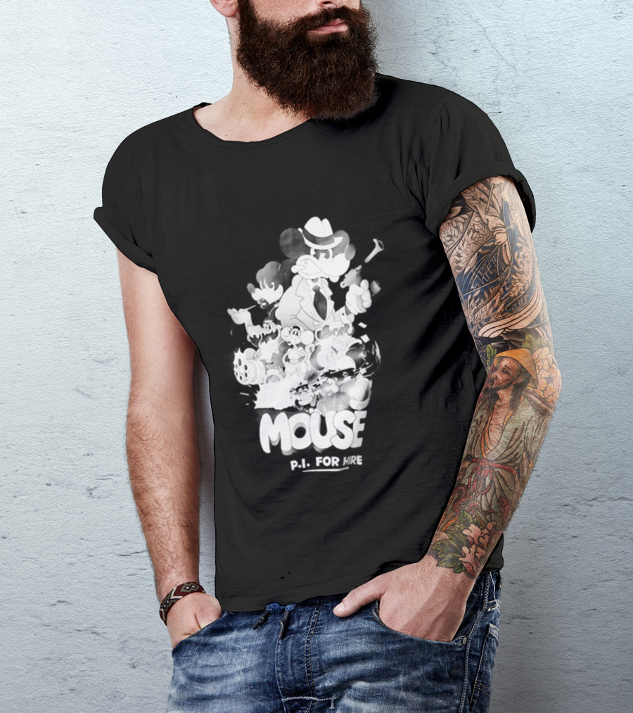 Mouse PI For Hire Vintage Detective Noir Cartoon Mystery T-Shirt