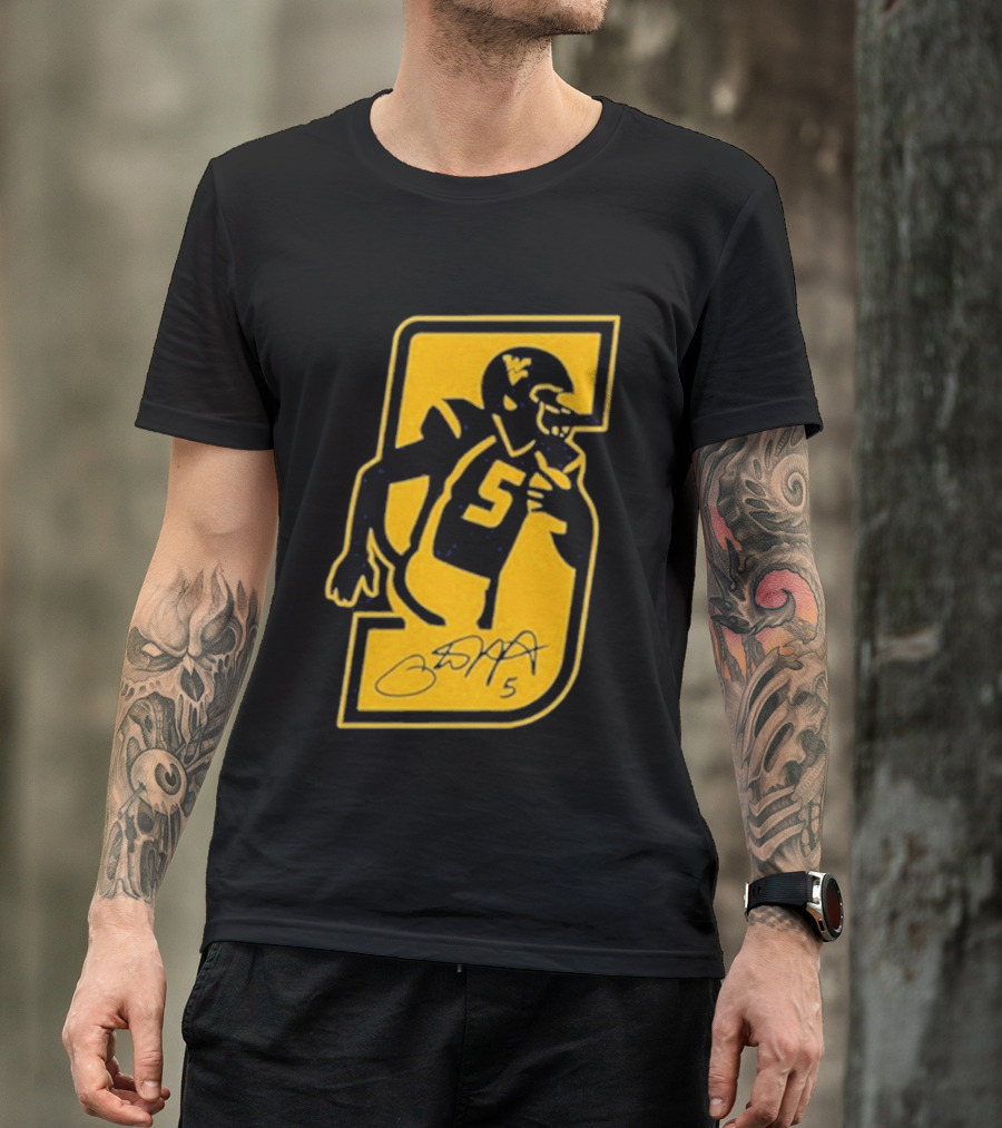 West Virginia Mountaineers Number 5 Retirement Football Icon With Signature T-Shirt