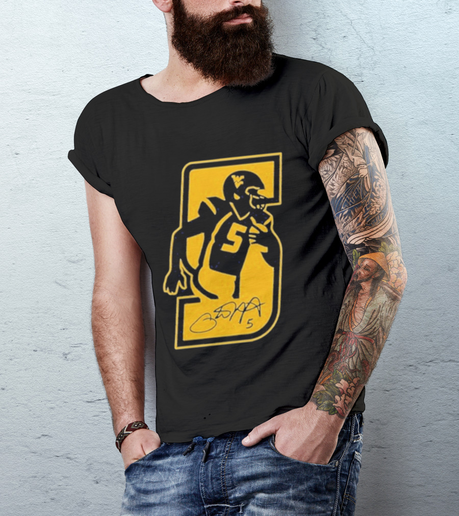 West Virginia Mountaineers Number 5 Retirement Football Icon With Signature T-Shirt