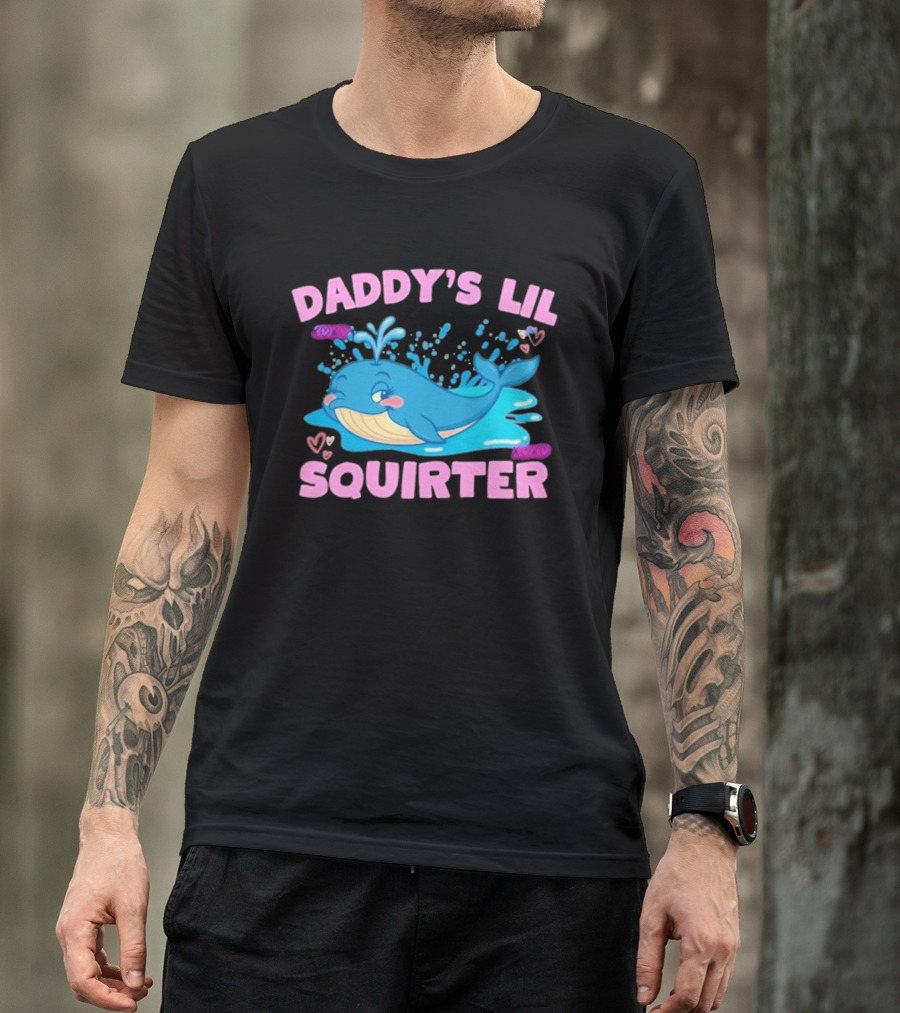 Daddy's Lil Squirter Cute Whale Bubbles And Hearts T-Shirt