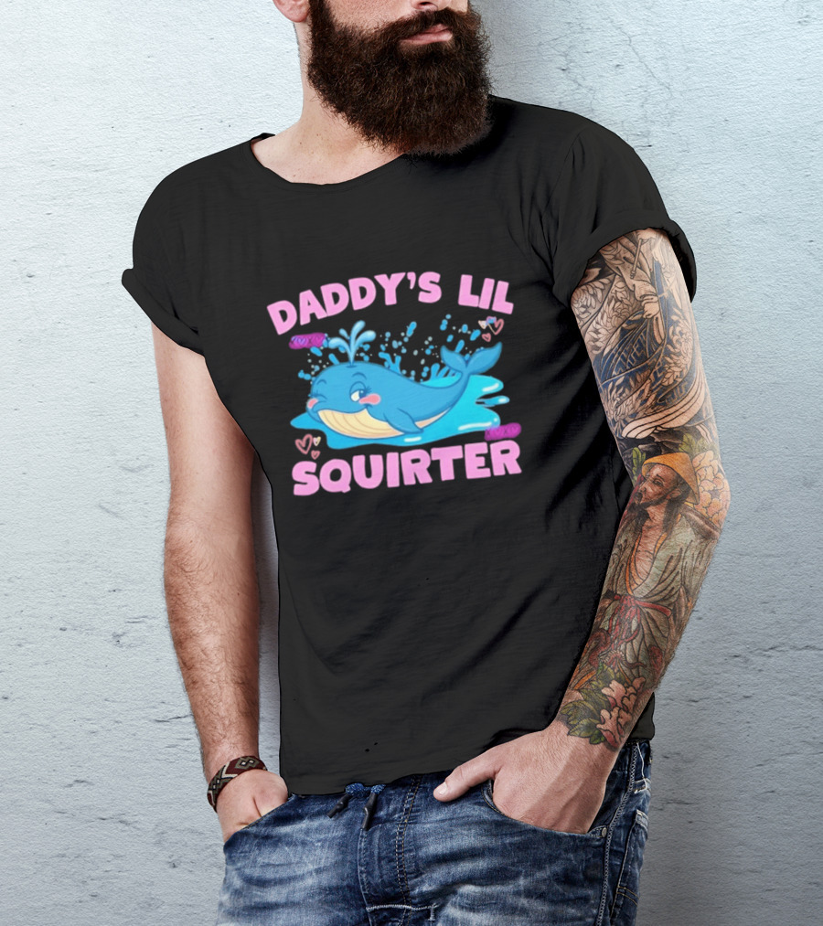 Daddy's Lil Squirter Cute Whale Bubbles And Hearts T-Shirt
