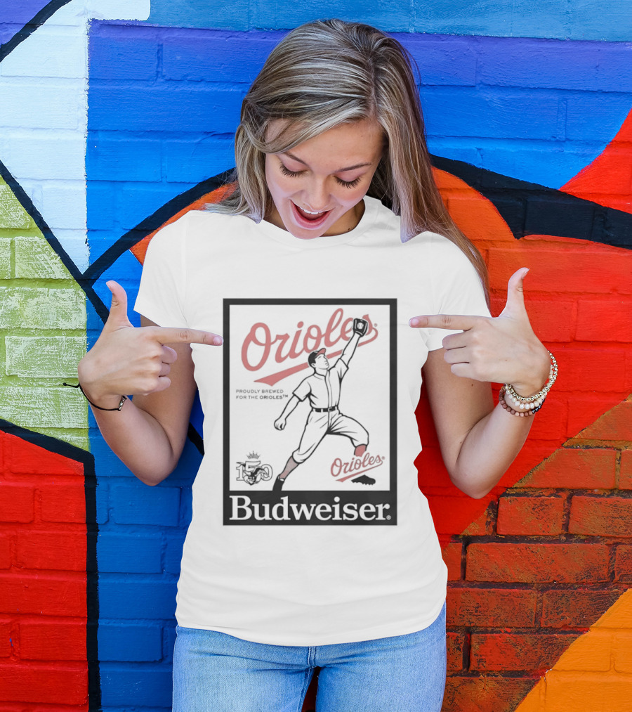 Budweiser 150 Years Orioles Baseball Vintage Player With Ball T-Shirt