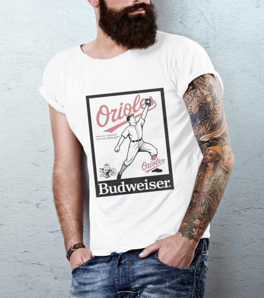 Budweiser 150 Years Orioles Baseball Vintage Player With Ball T-Shirt