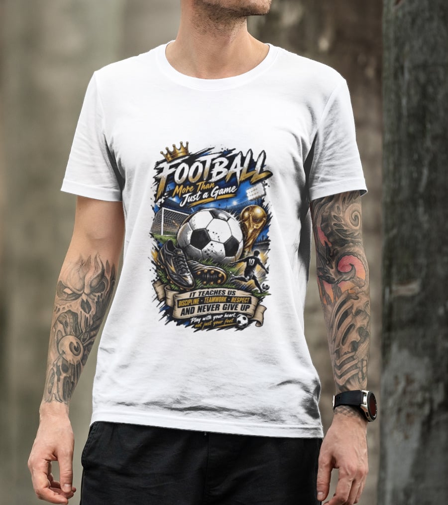 Football More Than Just A Game Discipline Teamwork Respect Never Give Up Play With Your Heart T-Shirt