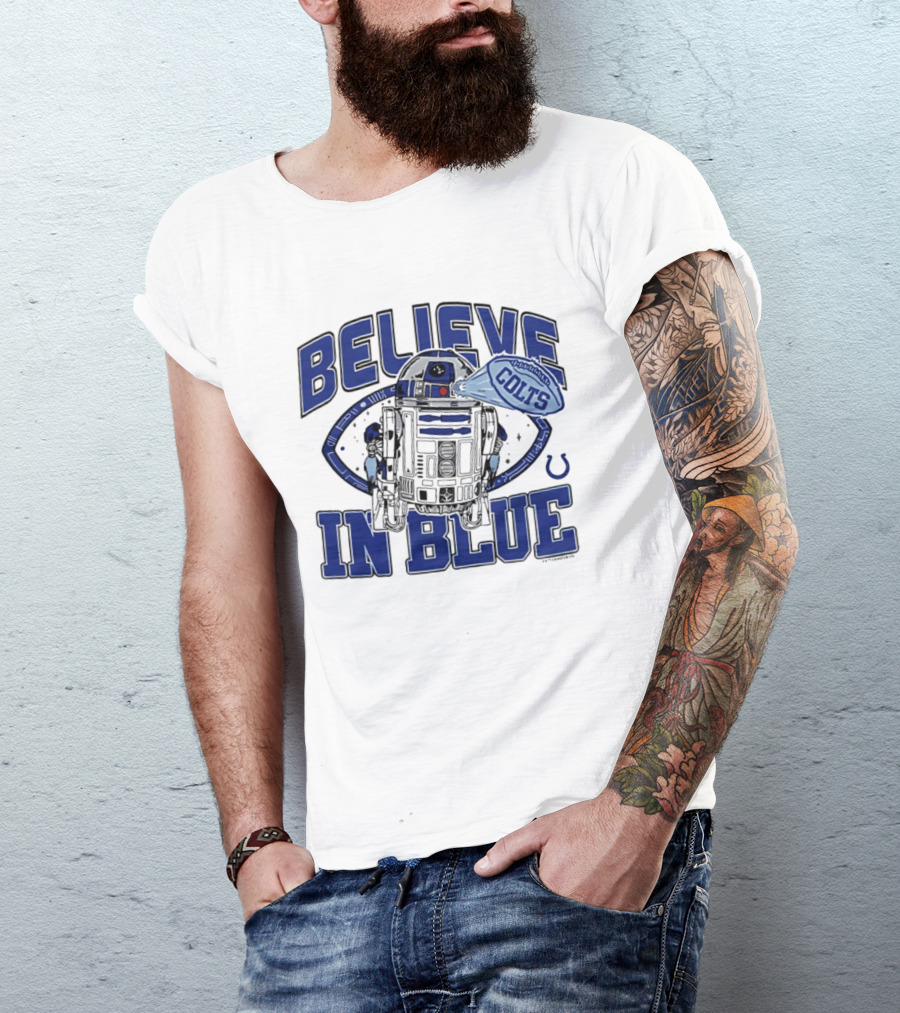 Believe In Blue Indianapolis Colts Star Wars R2D2 Collaboration T-Shirt
