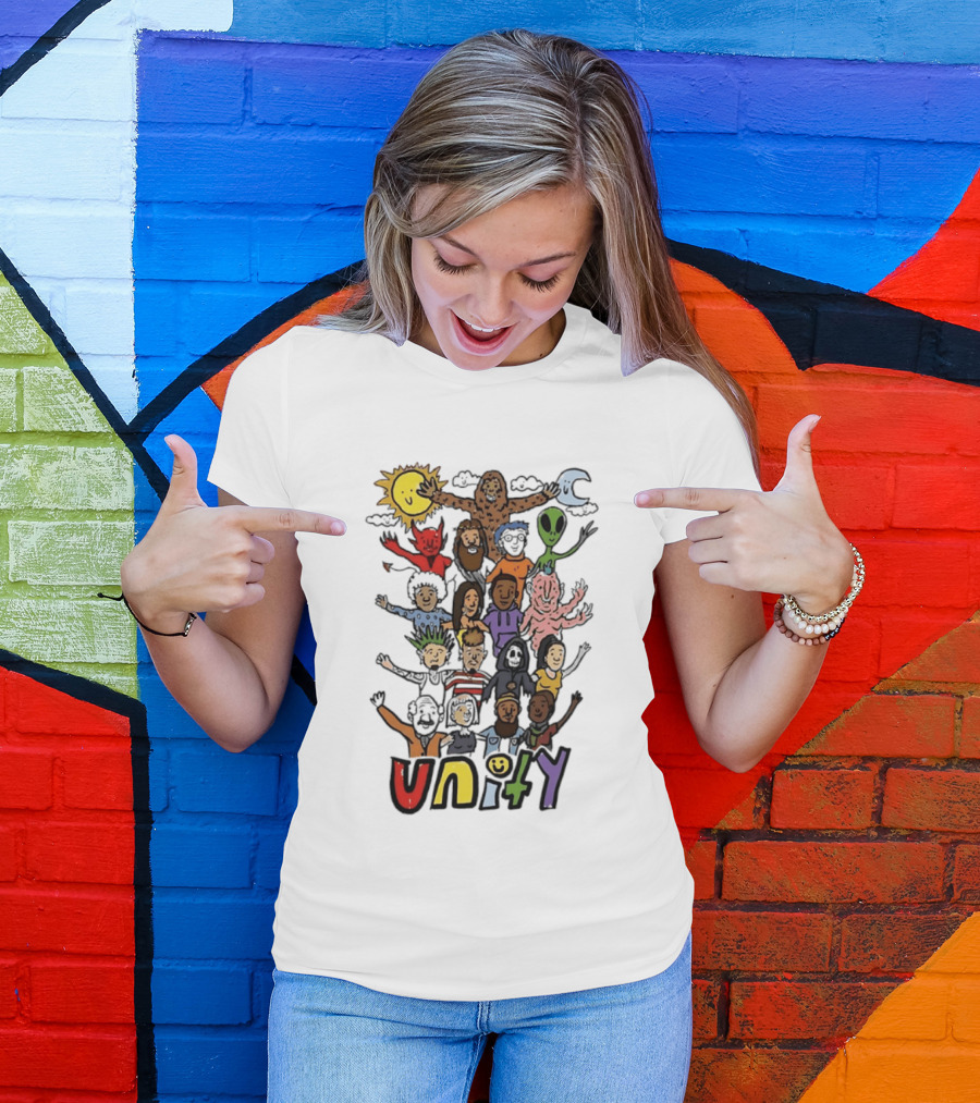 Unity Cartoon Characters Doodle Diverse Characters Aliens Bigfoot Devil Sun Moon T-Shirt
