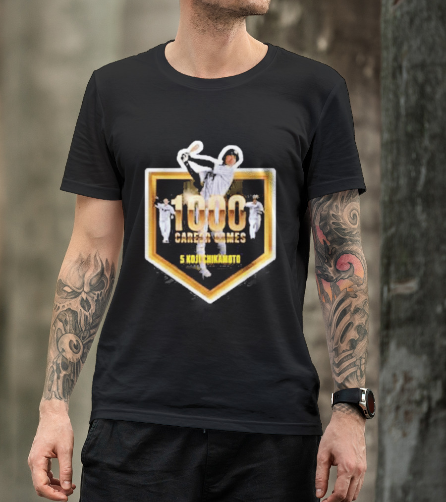 Hanshin Tigers 1000 Career Games Koji Chikamoto #5 Commemoration T-Shirt