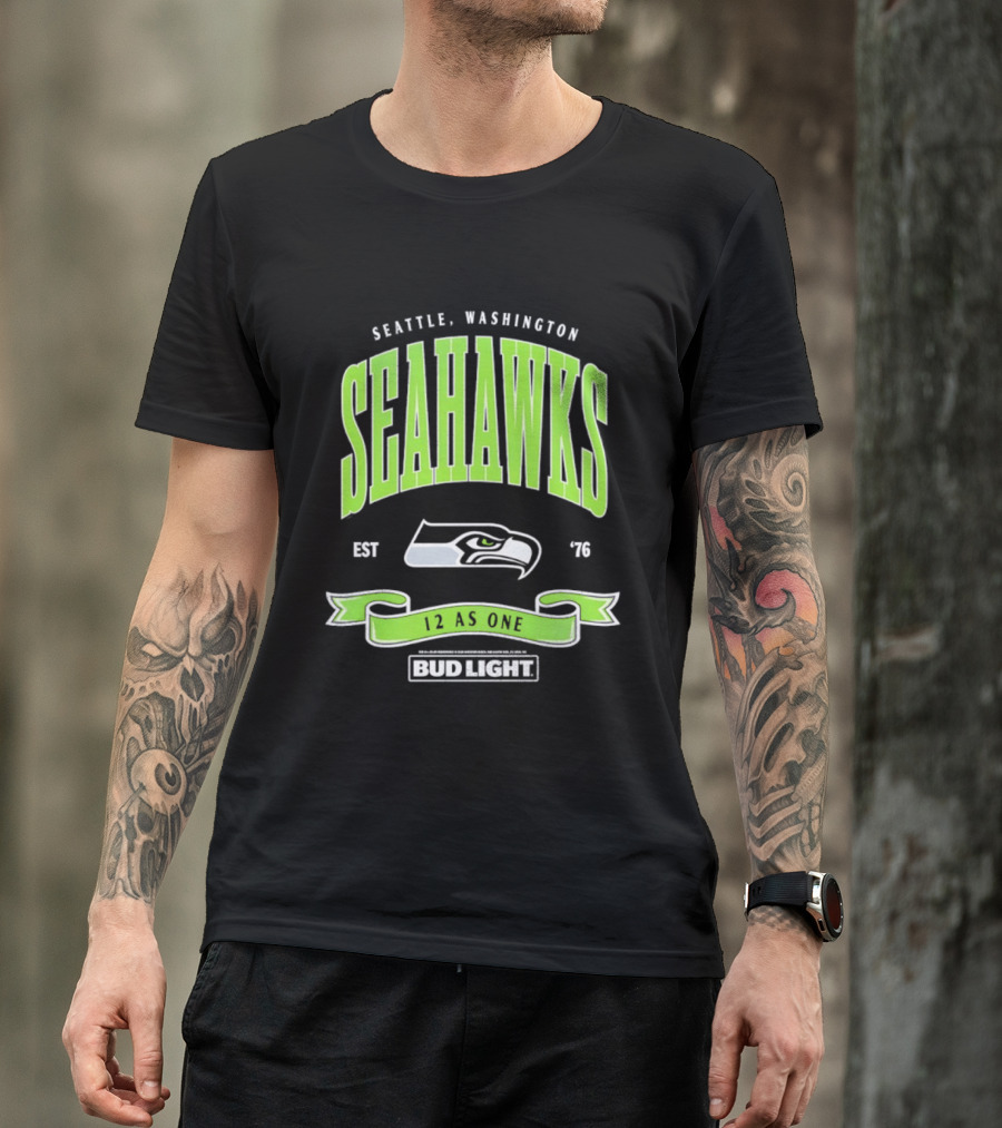 Seattle Washington Seahawks EST 76 Bud Light 12 As One T-Shirt