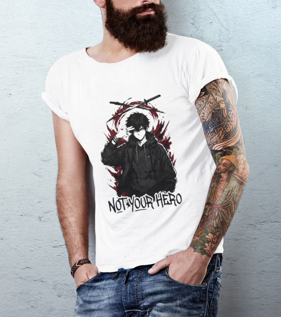 Not Your Hero Hooded Anime Boy With Katanas Manga T-Shirt