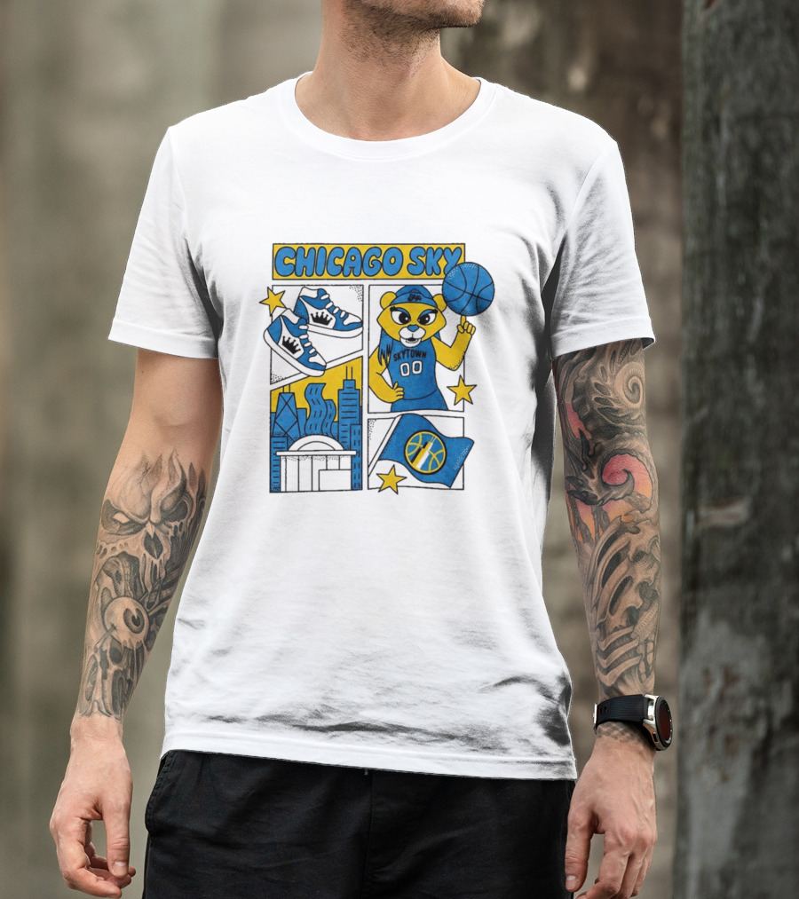 Chicago Sky Skytown Mascot And Basketball Celebration T-Shirt