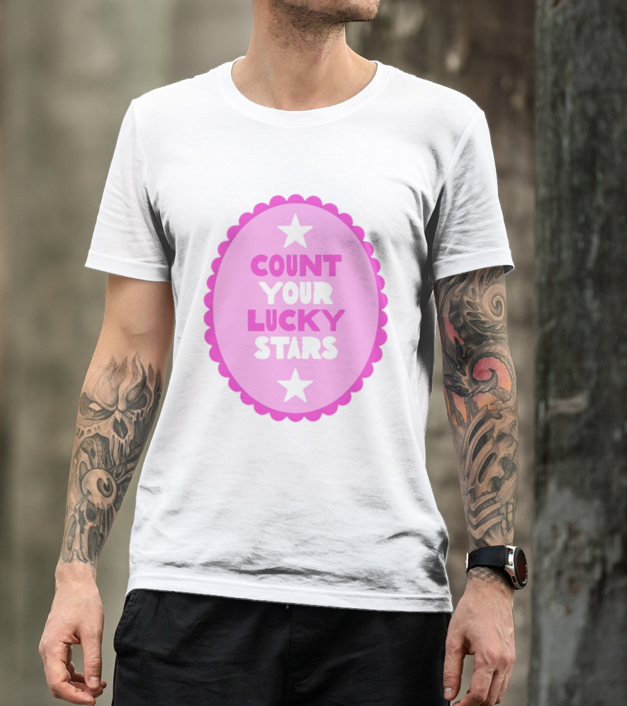Count Your Lucky Stars Pink Oval Motivational Message T-Shirt