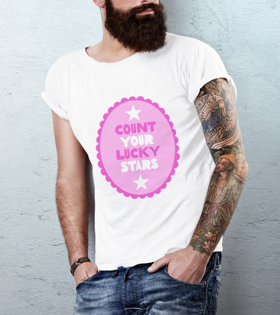 Count Your Lucky Stars Pink Oval Motivational Message T-Shirt