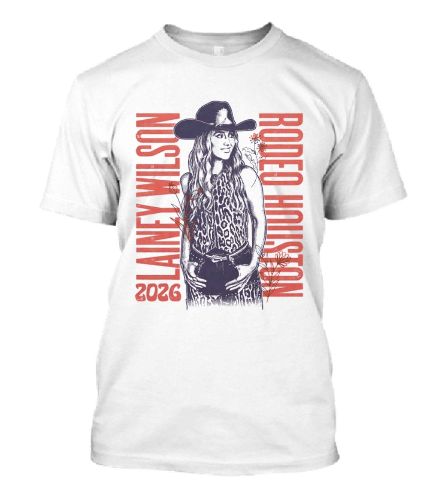 Lainey Wilson Rodeo Houston 2026 Country Music Western Style Cowboy Hat Floral T-Shirt
