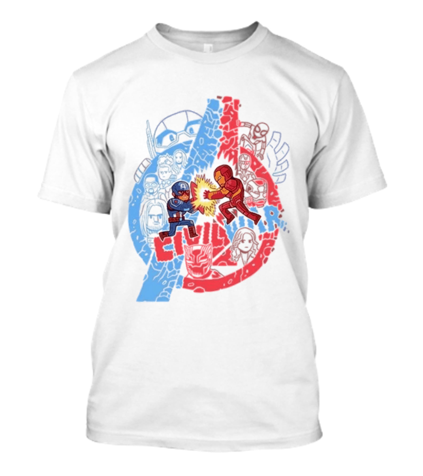 Marvel Civil War Captain America Versus Iron Man Chibi Showdown T-Shirt