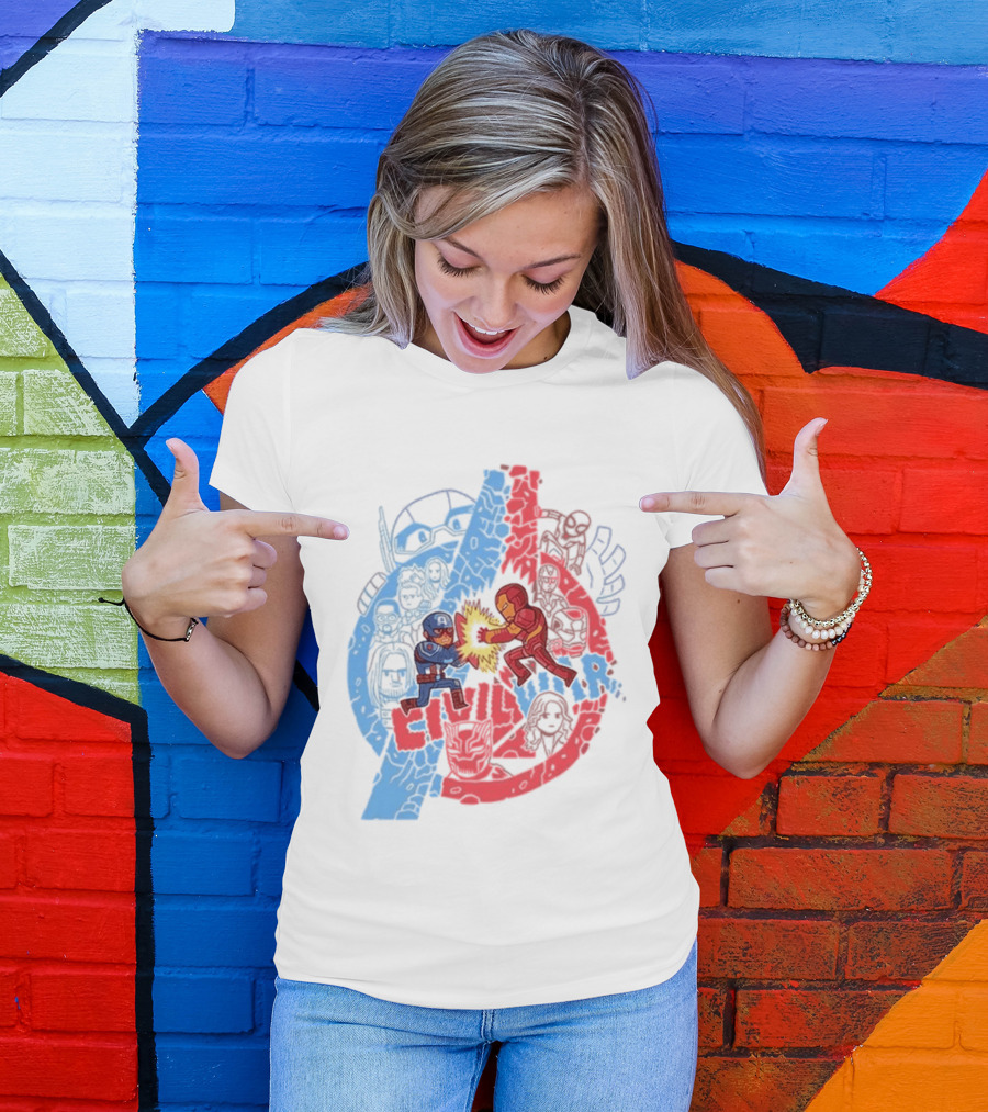 Marvel Civil War Captain America Versus Iron Man Chibi Showdown T-Shirt