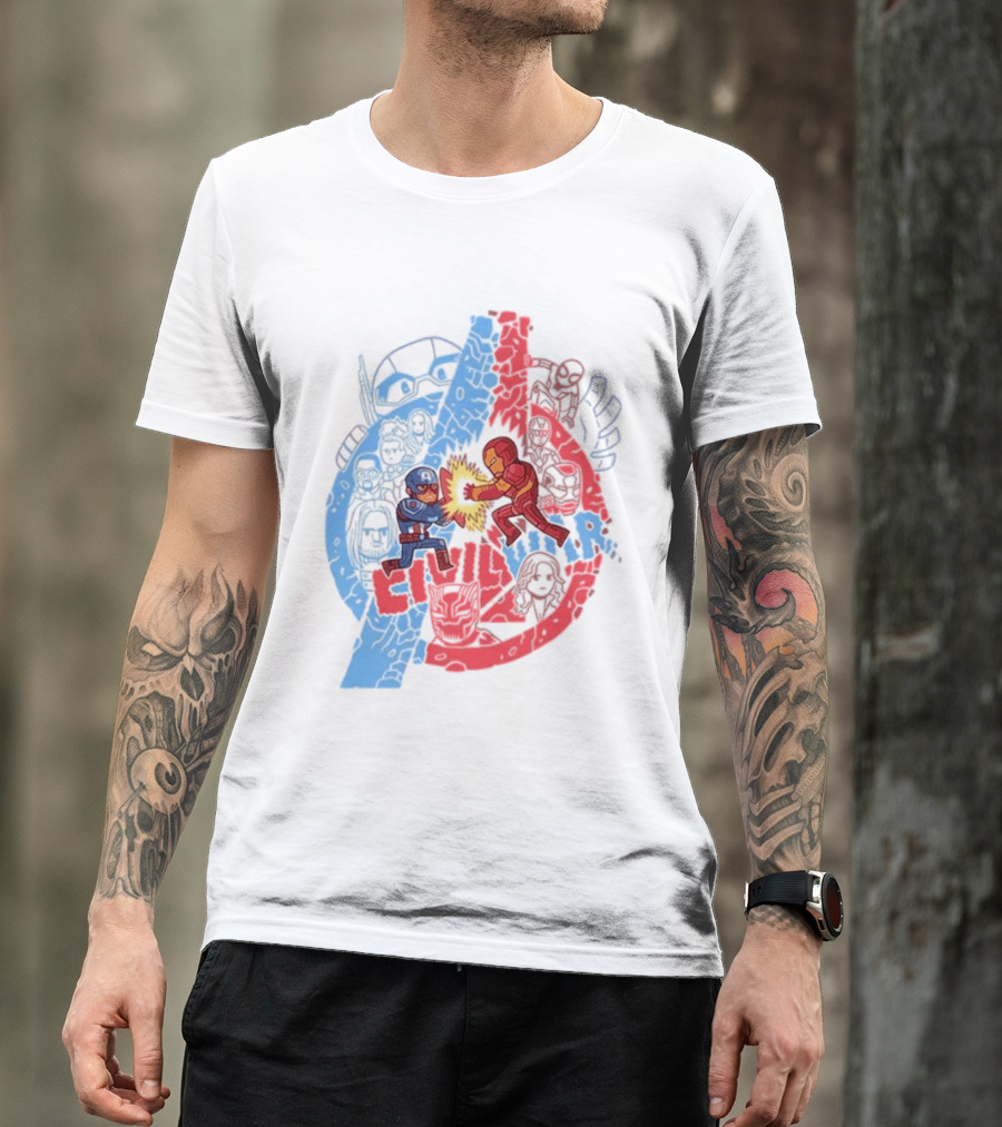 Marvel Civil War Captain America Versus Iron Man Chibi Showdown T-Shirt