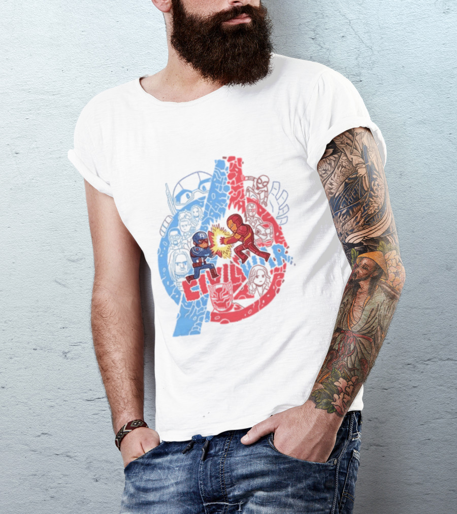 Marvel Civil War Captain America Versus Iron Man Chibi Showdown T-Shirt