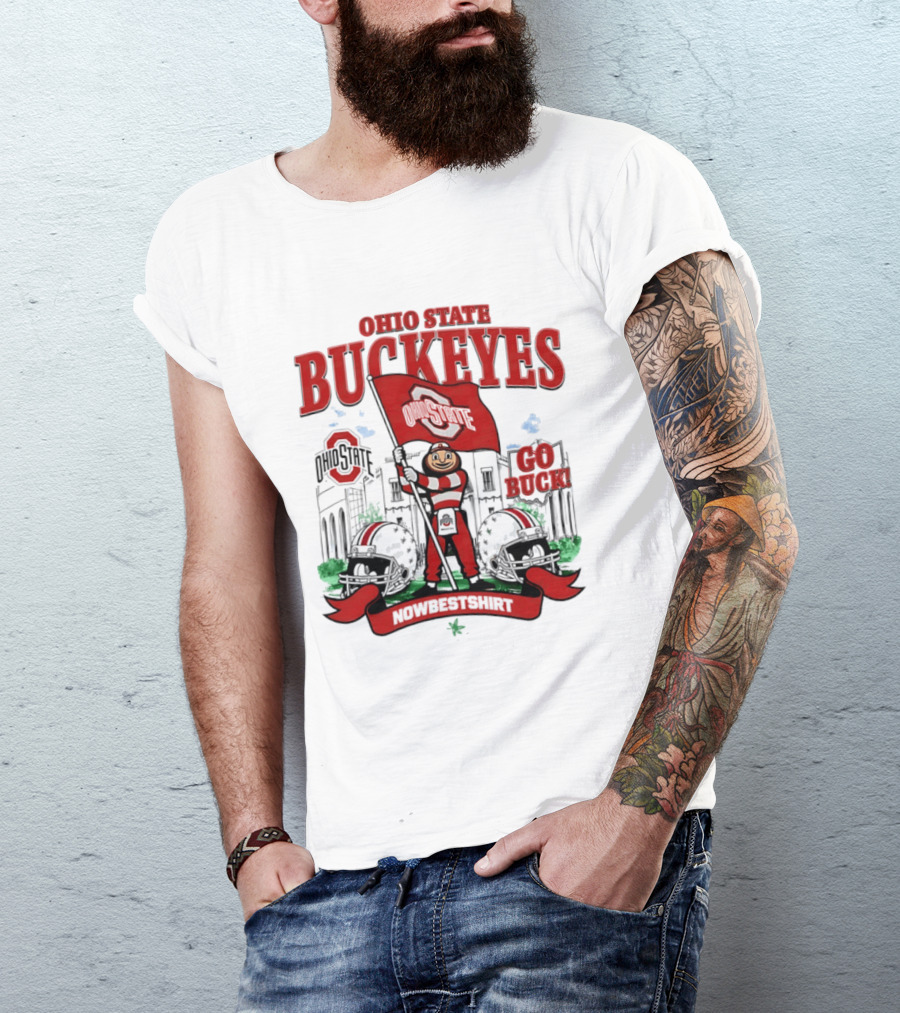 Ohio State Buckeyes Brutus Flag Go Buck Helmet Stadium Nowbes T-Shirt