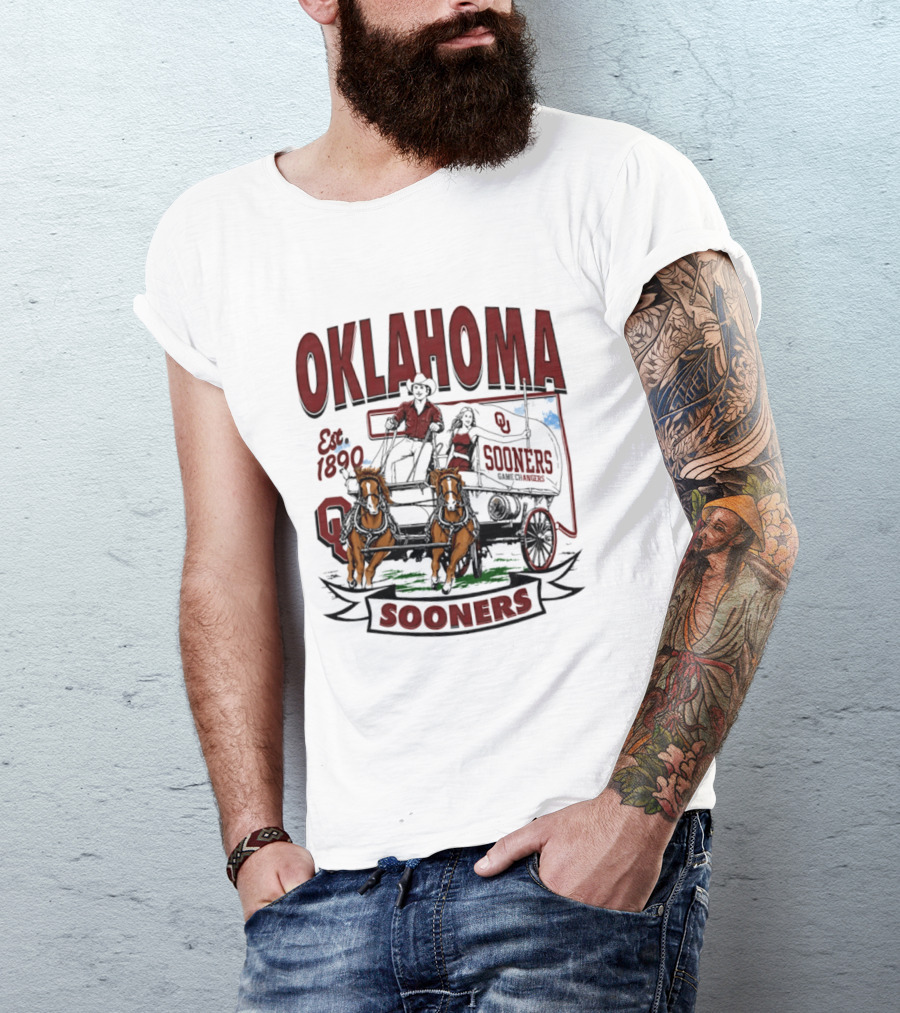 Oklahoma Sooners NCAA Football Est 1890 Wagon Horses Team T-Shirt