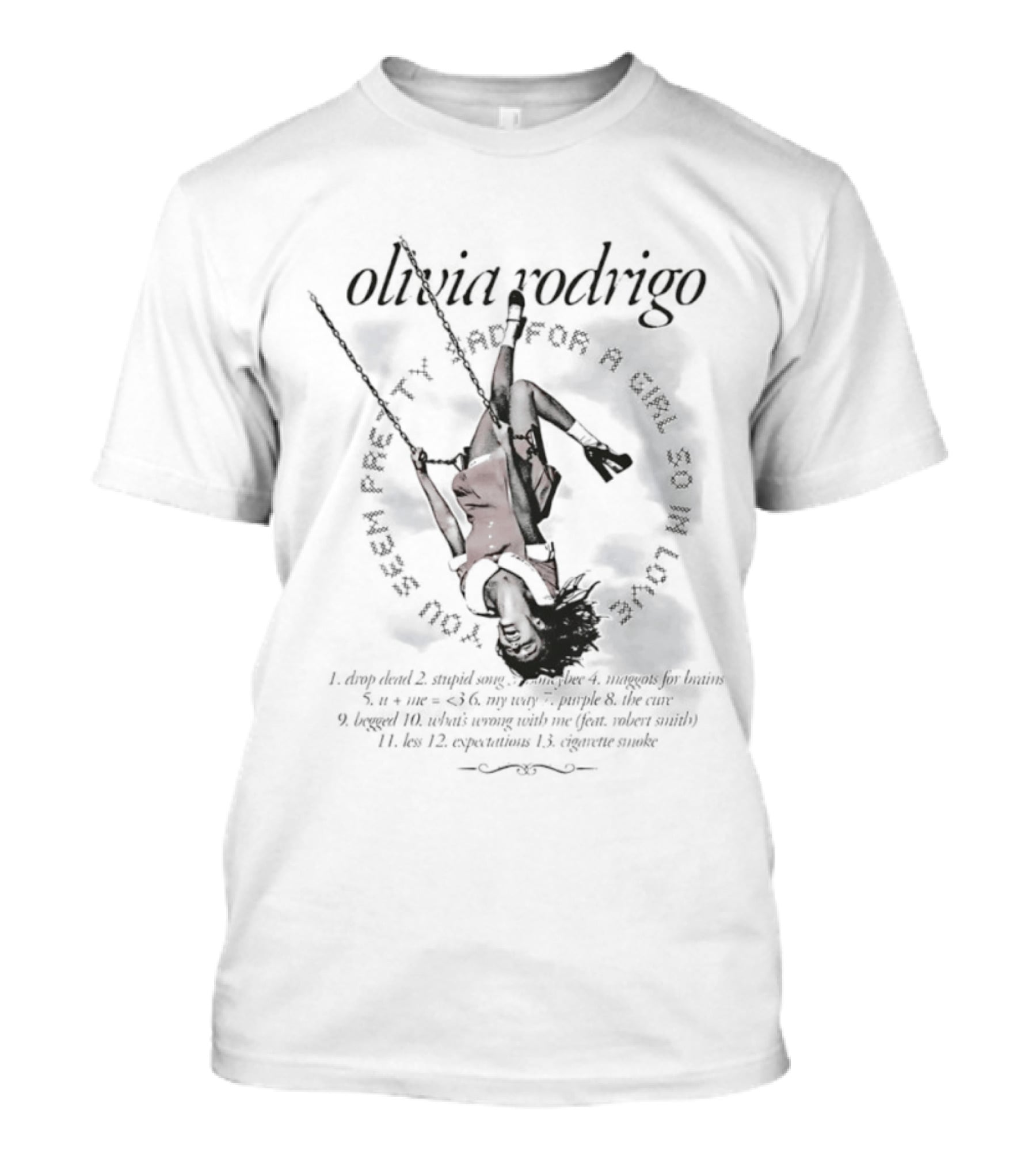 Olivia Rodrigo Pretty Bad For A Girl So In Love Tracklist Heart Blue Roses Skulls T-Shirt