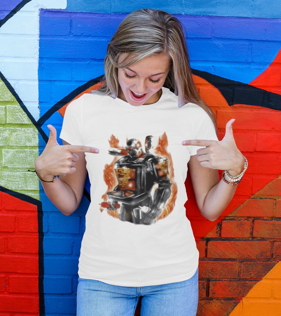 Shawarma Man 90s Flame Airbrush Robot T-Shirt