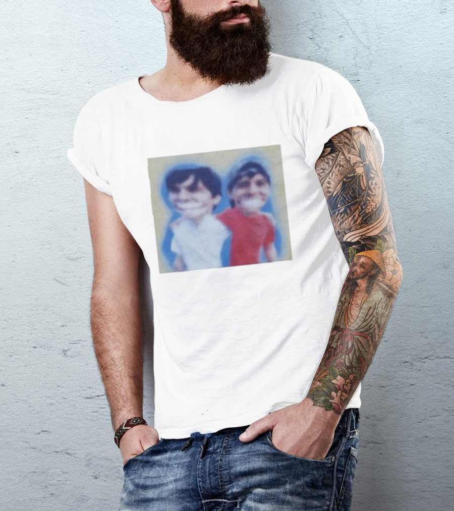 Slushy Noobs Hugging Cartoon Characters In Red And White Outfits T-Shirt