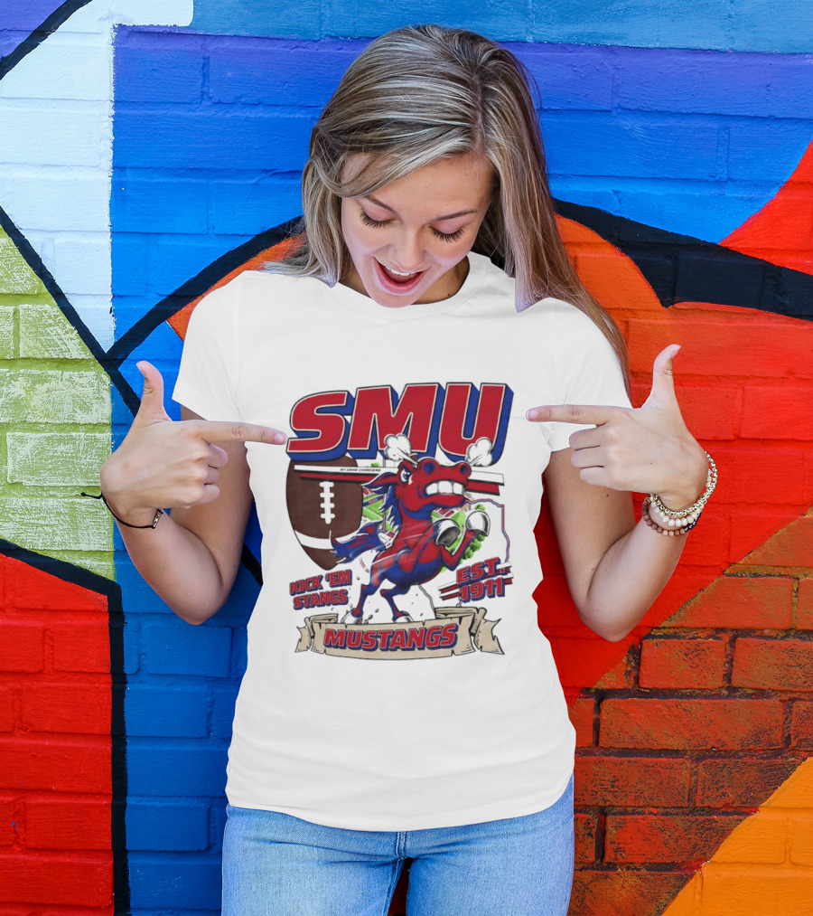 SMU Mustangs Kick 'Em Stangs Football 1911 T-Shirt