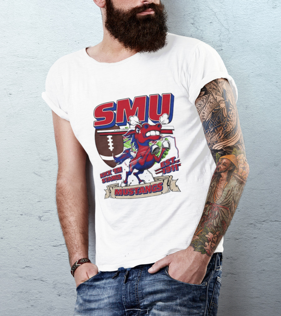 SMU Mustangs Kick 'Em Stangs Football 1911 T-Shirt