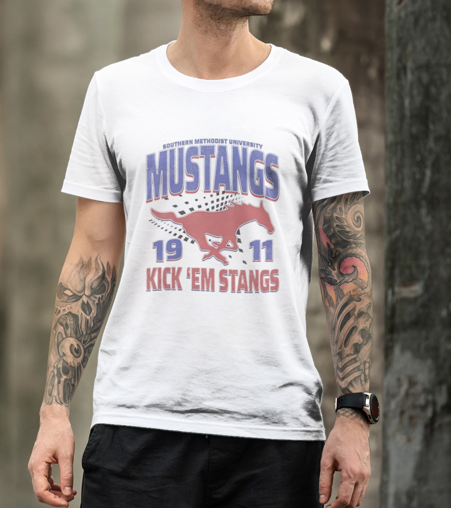 Southern Methodist University Mustangs 1911 Kick 'Em Stangs Mustang Red And Blue T-Shirt